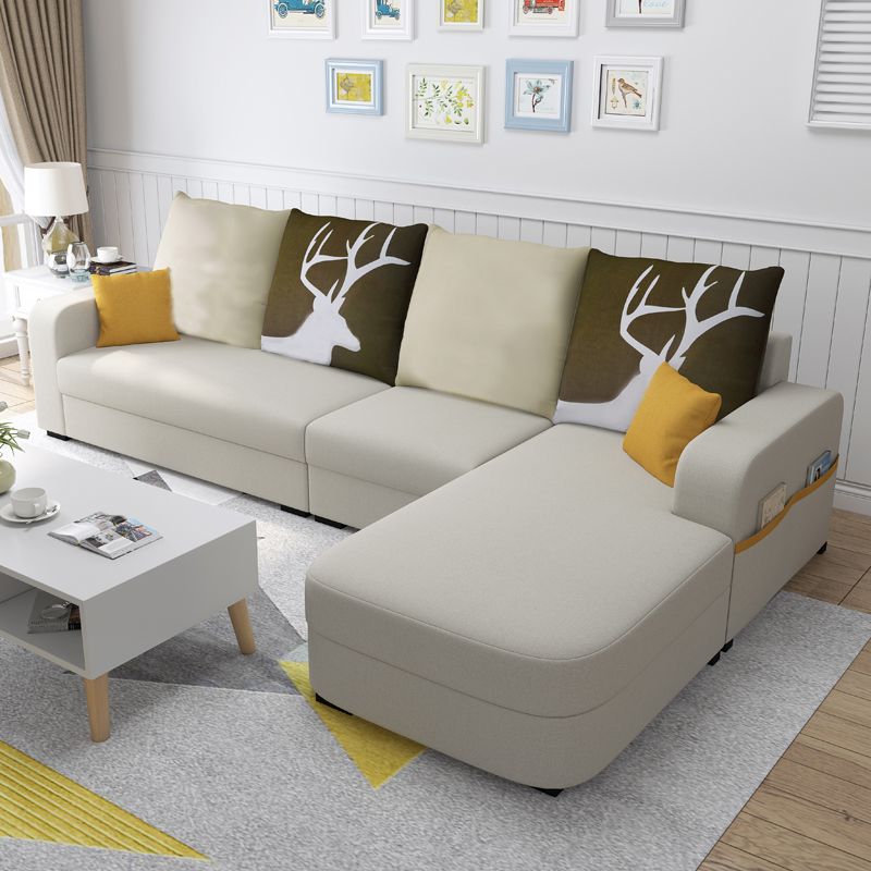 Contemporary Square Arm Sofa with Bolster Pillows for Living Room, Apartment