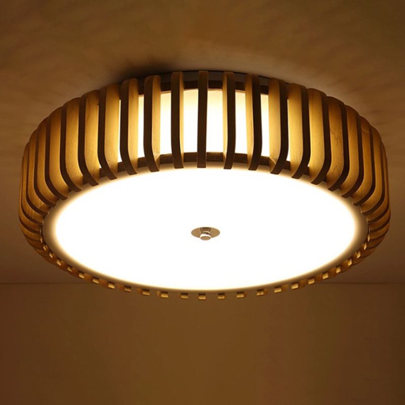 Tambour Flush Mount Ceiling Lighting Fixture Asian 1-Light Flushmount Ceiling Lamp with Acrylic Shade