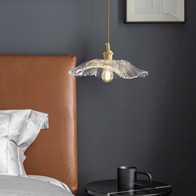 1-Licht-Anhängerlampe Japanischer Stil Ripple Glassschatten Hängende Lampe für Cafe