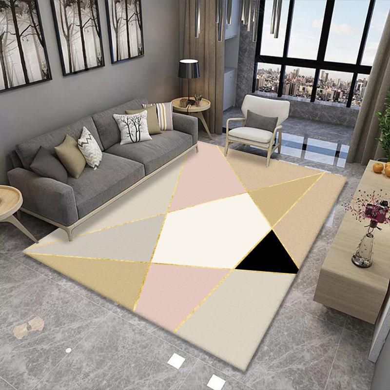 Dark Blue Geometric Rug Polyester Modern Rug Washable Rug for Drawing Room