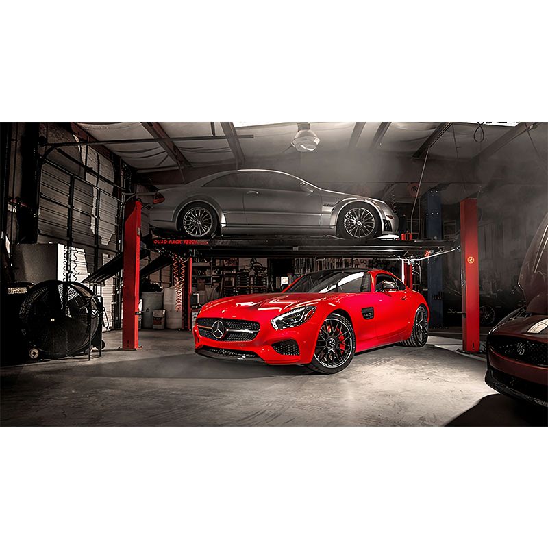 Red Car and Factory Wall Mural Stain-Resistant Wall Art for Car Shop