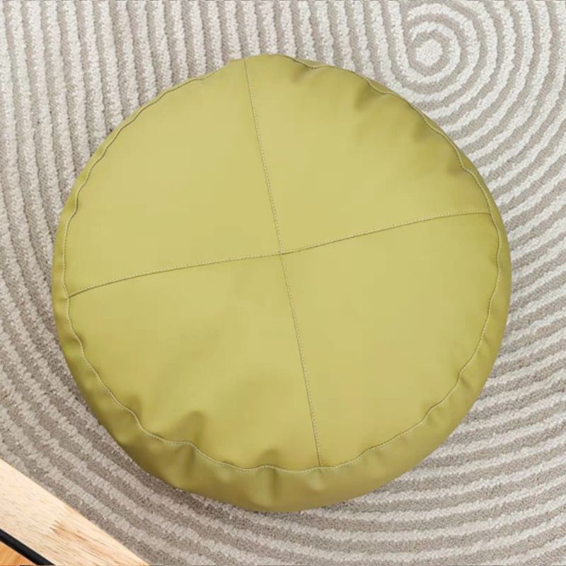 Modern Pouf Ottoman PU Leather Upholstered Tufted Solid Color Round Ottoman