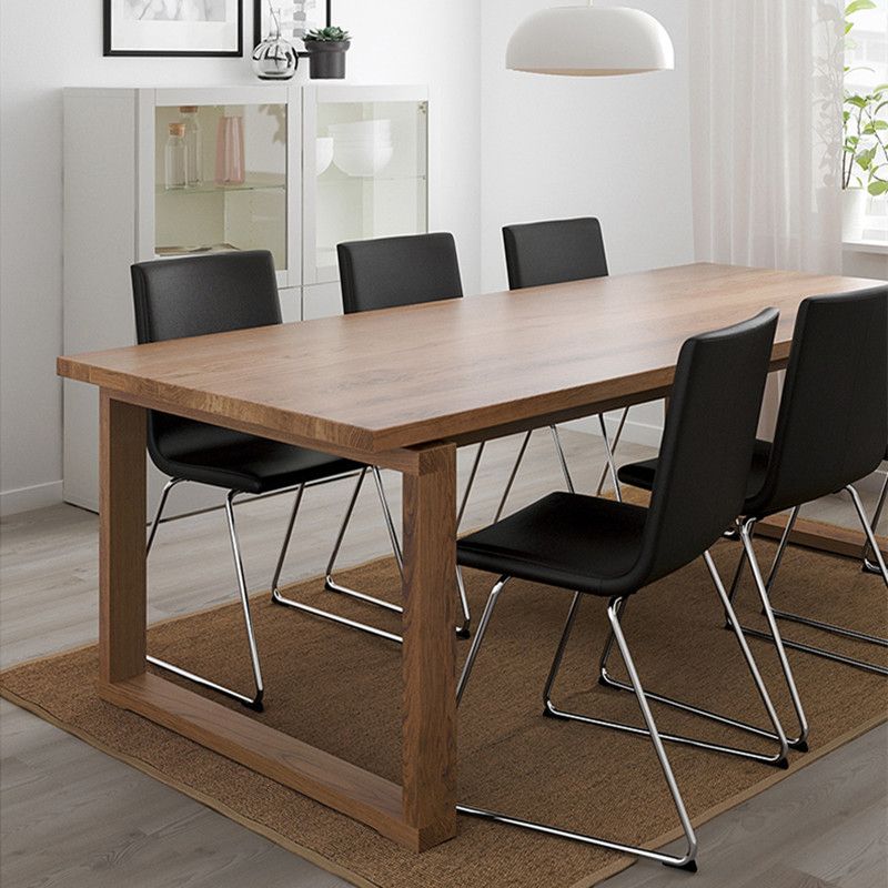 Brown Rectangle Simplicity Dinette Table Pine Solid Wood Sled Base Table