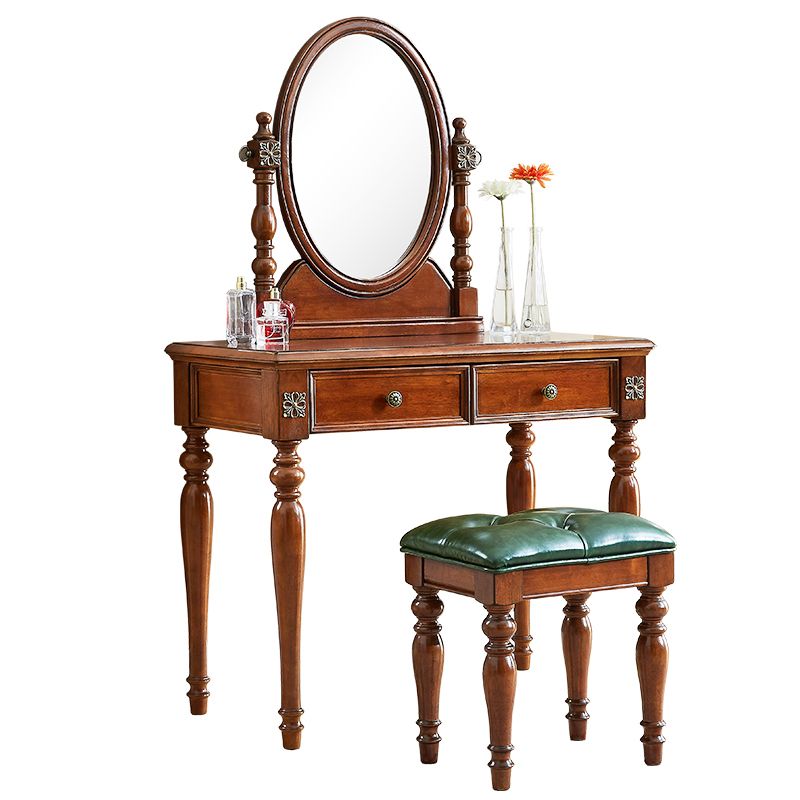 Traditional Wooden Makeup Vanity Desk Table in Brown and White for Bedroom