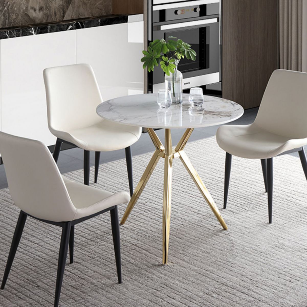 Modern Style Round Dining Table Sintered Stone Table with Metal Base for Home Use