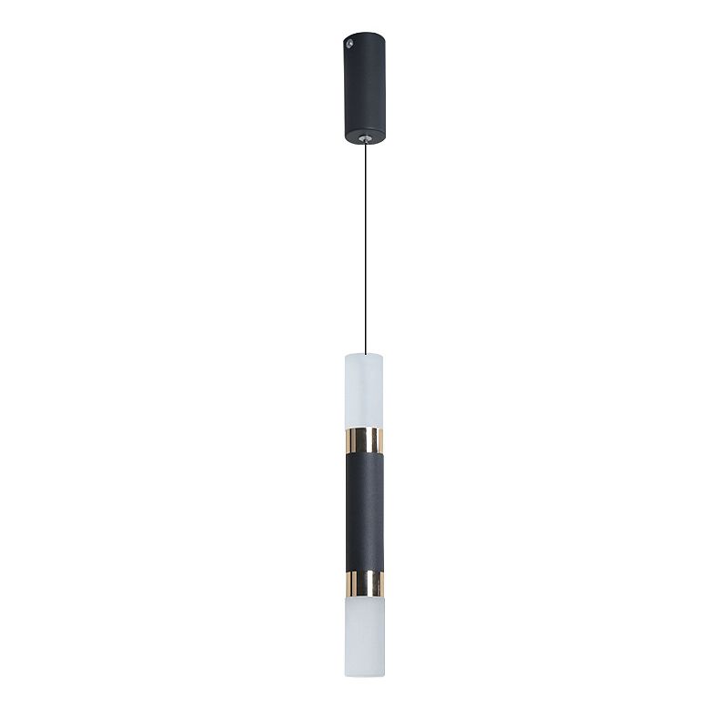 Black Cylindroid LED Pendant Light in Modern Simplicity Wrought Iron Hanging Lamp with Acrylic Shade