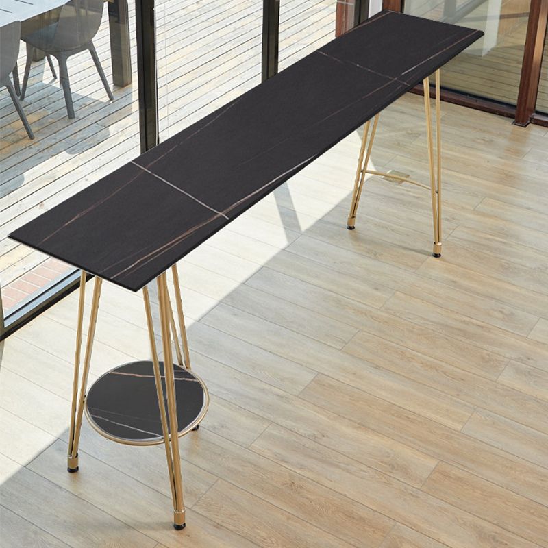 Rectangle Pub Table Glam Stone Bar Table for Cafe and Breakroom