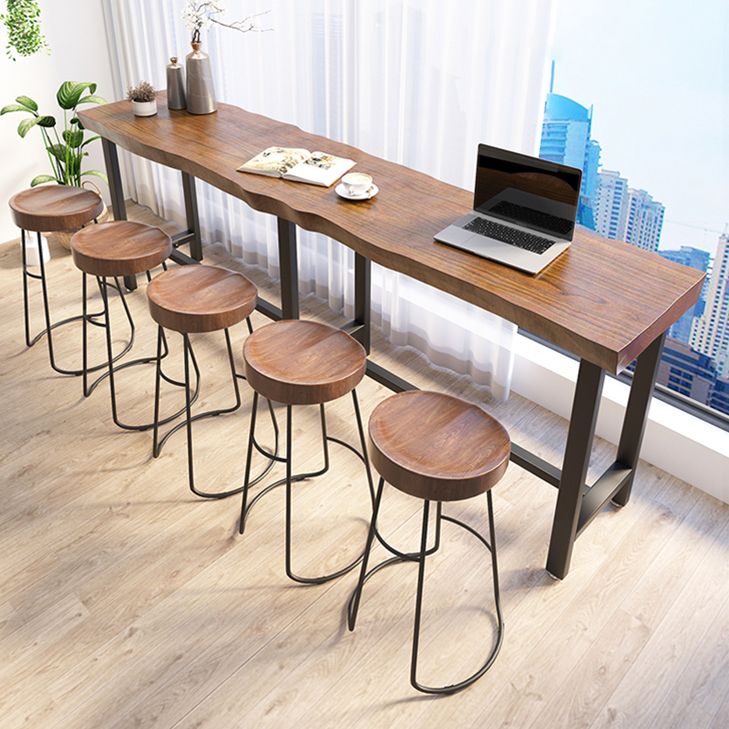 Wood Top Bar Dining Table Traditional Luxury Rectangle Bar Table with Black Trestle Base