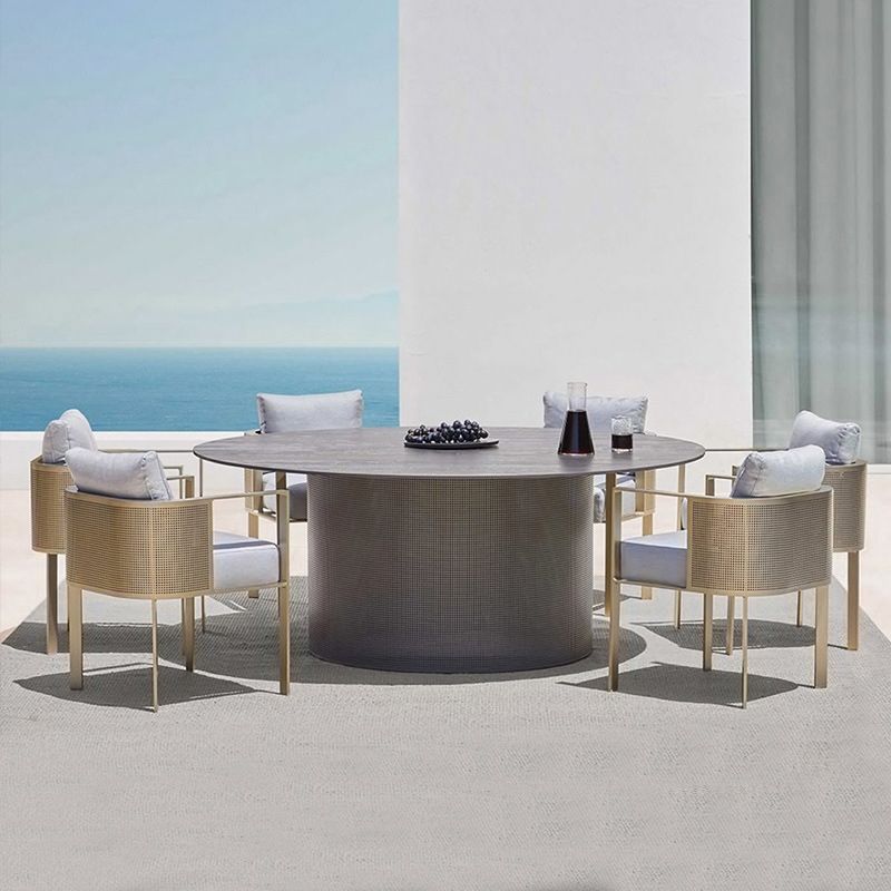 Modern Style 1/7/9 Pieces Metal Dining Set Stone Dining Table Set for Outdoor