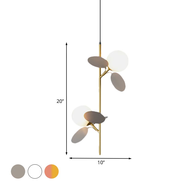 Kids Sphere Chandelier Lighting Frosted Glass 2 Heads Bedside Branch Hanging Lamp in Grey/White/Yellow and Pink