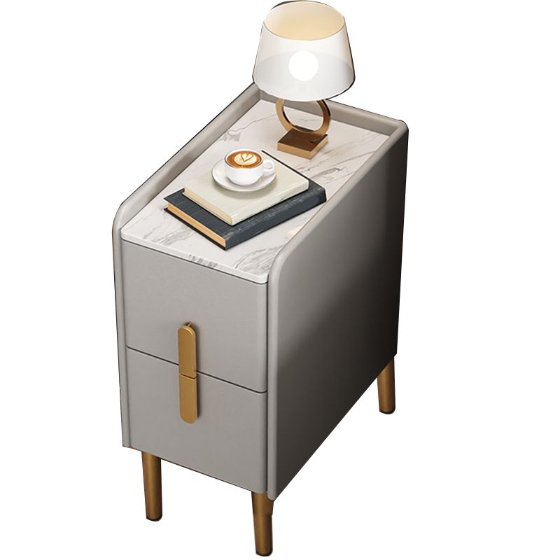 2 Drawers Glam Pine Accent Table Nightstand 20" Tall with Legs