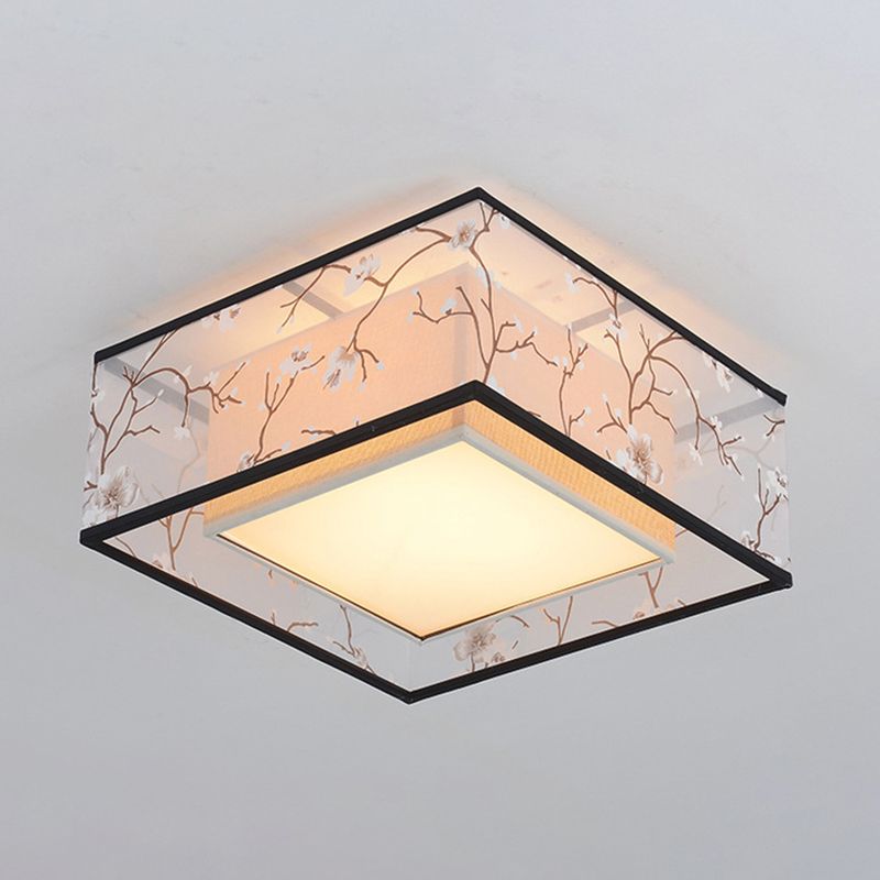 Fabric Square Flush Mount Ceiling Fixture Modern Flush Ceiling Light Fixture for Bedroom