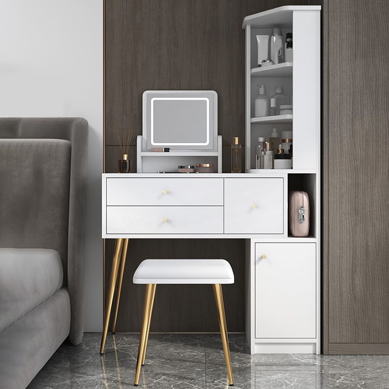 Glam Style Wood-based Material White/grey Dressing Table with Drawers and Storage Shelves