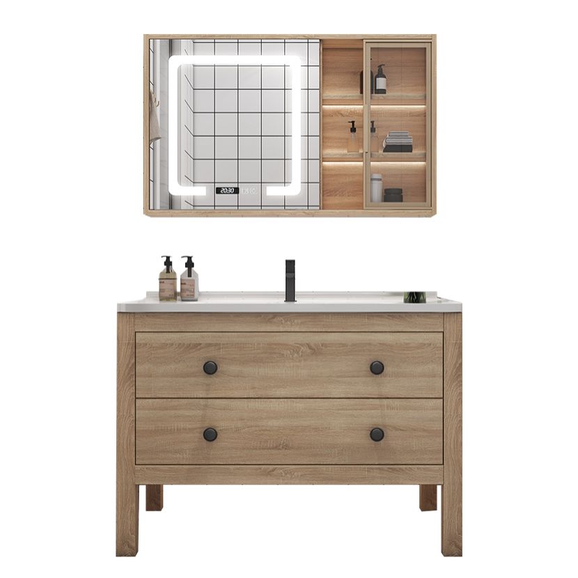 Wood Frame Vanity Mirror Freestanding Single Sink Scratch Resistant Vanity with Drawers