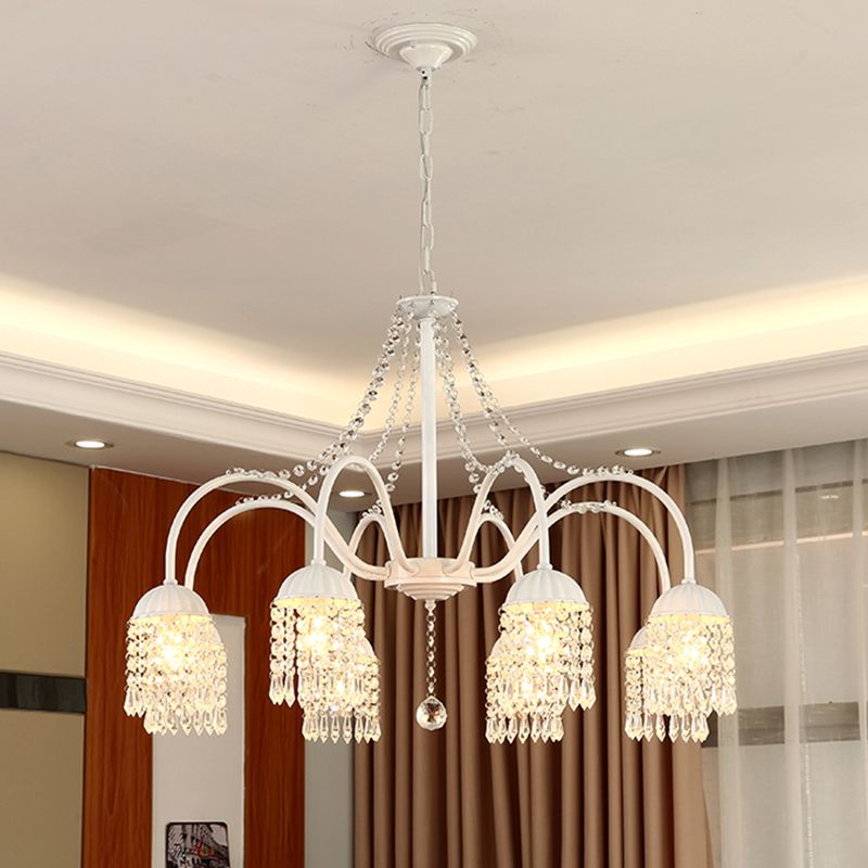 Crystal Tassel LED Chandelier Lamp Country Style Living Room Hanging Light Fixture