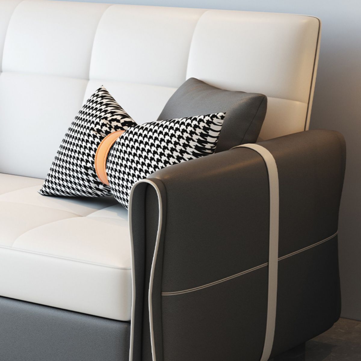 Faux leather Sleeper Sofa Gray 33.46" Wide Sofa Bed with Wheels