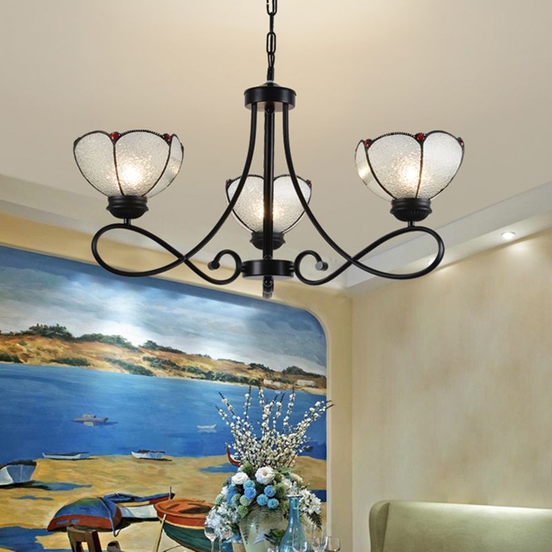 Tiffany geschulpte kroonluchter lamp 3/6/8 Lichten Frosted Glass Hangende verlichtingsarmatuur in zwart