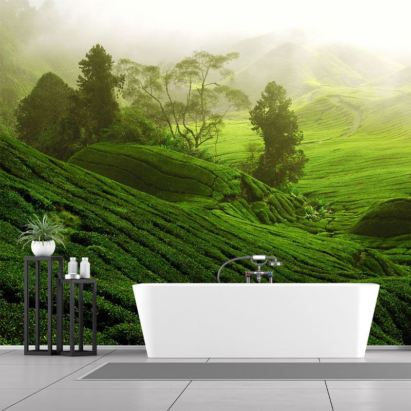 Customized Photography Modern Mural with Sunburst Above Tea Hills Pattern in Green