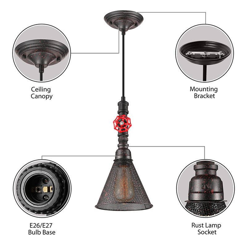 1 illuminazione a sospensione a gocce a gocce in lampadina con tonalità cono e valvola in stile vintage lampada sospesa metallica
