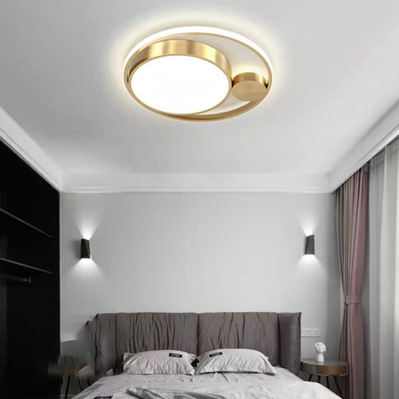 Plafonnier de forme ronde en métal moderne à 2 lumières, doré