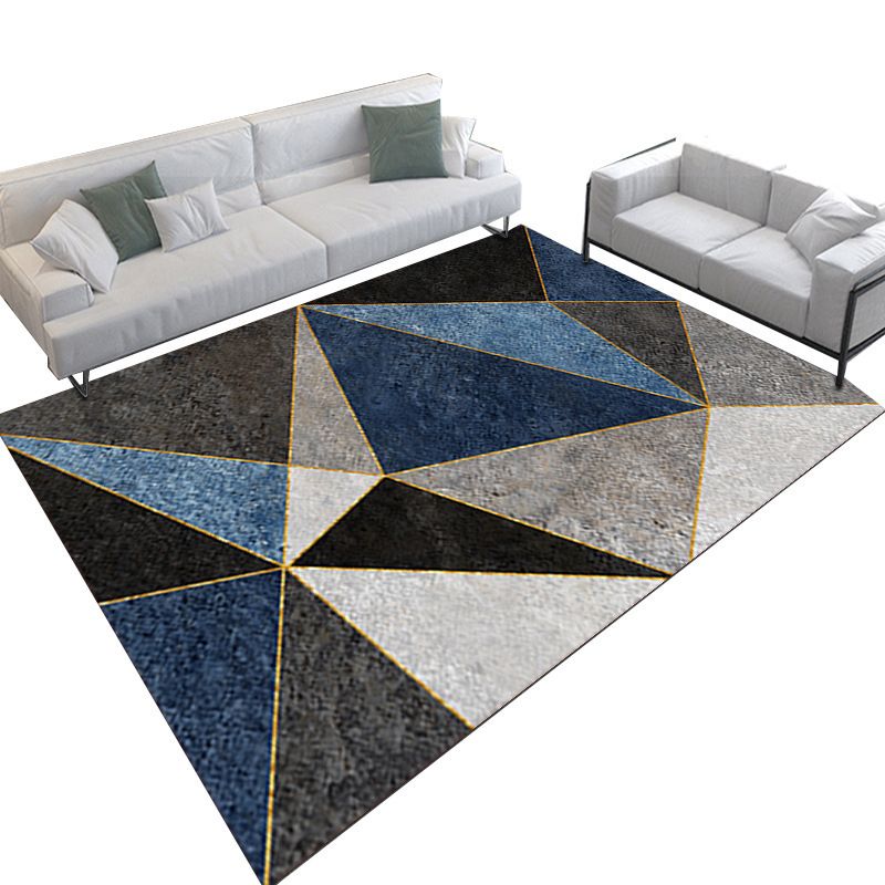 Modern Drawing Room Area Rug Geometric Pattern Polyester Area Carpet Anti-Slip Easy Care Rug