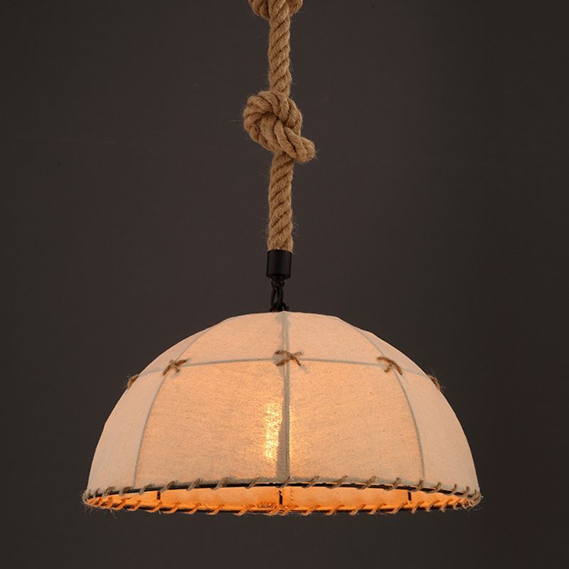 Hemisphären -Stoff Down Lighting Cottage 1 Kopf 14 "/18" W Esstisch Anhängerlampe mit genähtem Seildetail in Braun