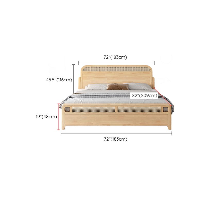 Natural Tropical Standard Bed Rattan and Rubberwood Panel Bed with Headboard