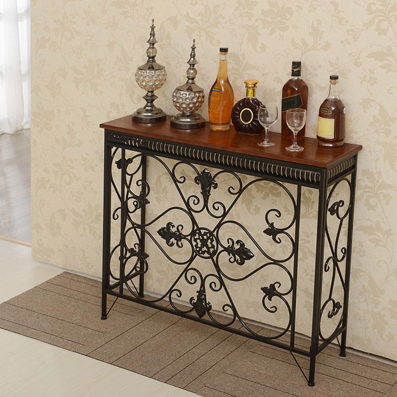 French Country Wood Frame Console Table Rectangle for Hall Dark Brown&White Sofa Table