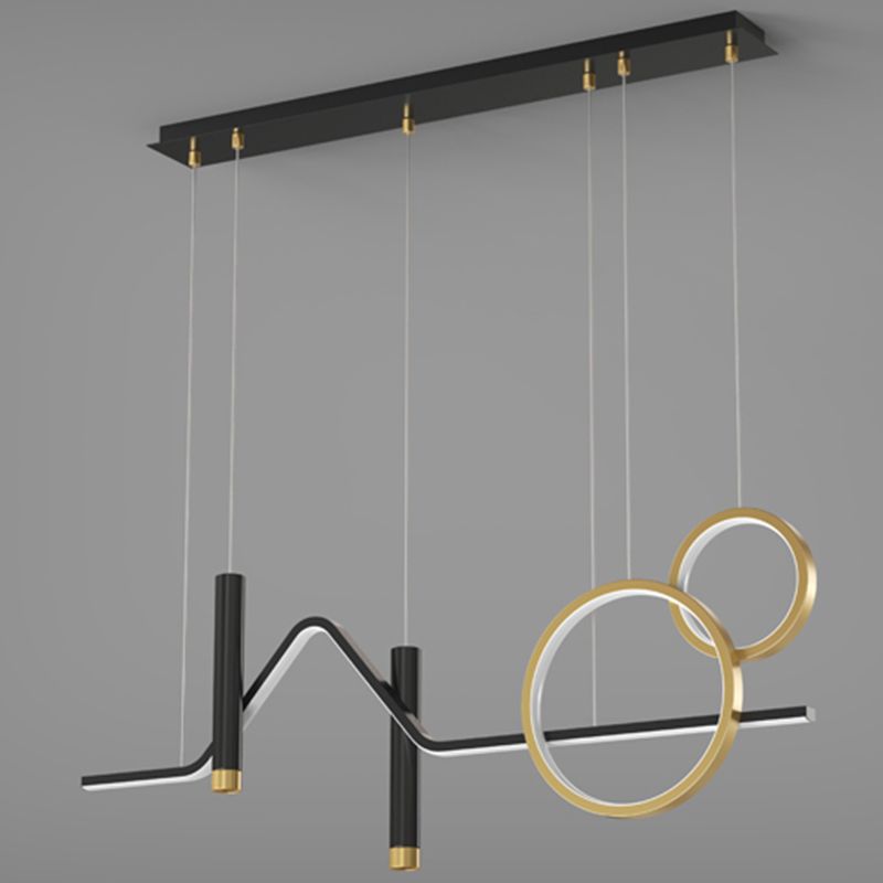 Geometric Contemporary Island Lighting Metal Island Ceiling Light in Black and Gold