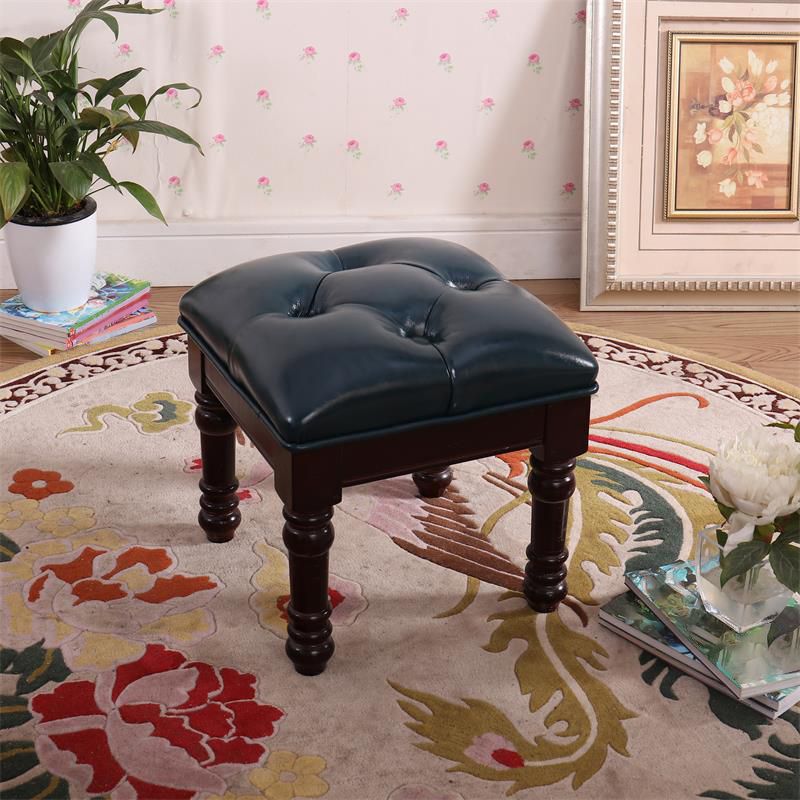 Mid-Century Modern Ottoman Faux Leather Tufted Upholstered Square Ottoman