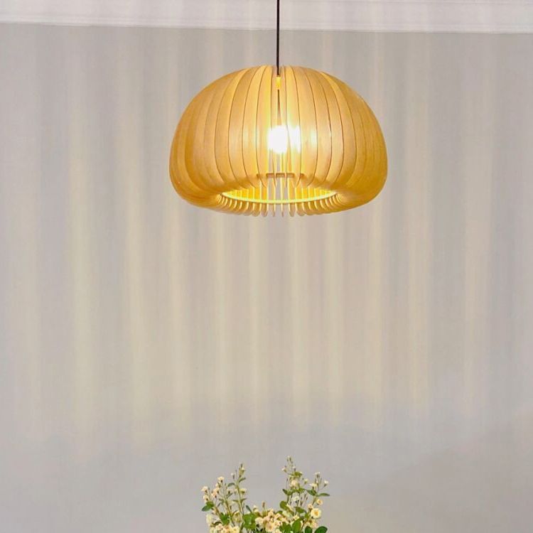 Simplicity Pumpkin Hanging Light Kit Wood 1-Light Ceiling Light for Dining Room