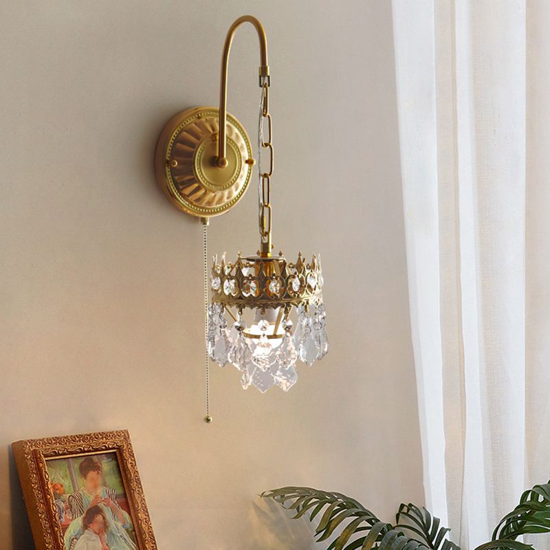 Unique Shape Crystal Wall Lighting Modern Style 1 Light Wall Mounted Light in Brass