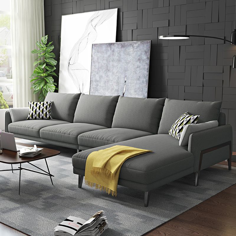 Modern Sectional with Linen Blend Pillow Back and Pillow Top Arms for 4 People