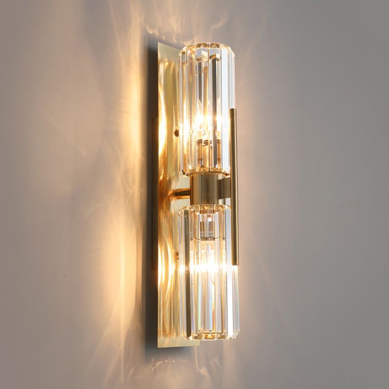 Crystal Half Cylinder Sconce Light Fixture Modern Gold Wall Mounted Light Fixture
