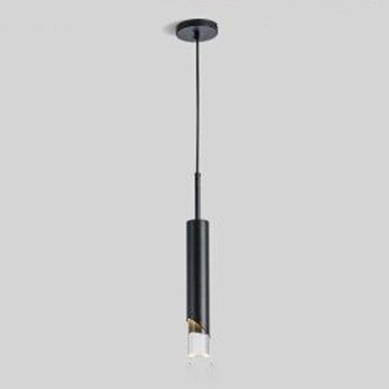 1-licht cilindrisch LED hangend licht in moderne luxe stijl smeedijzeren hanglamp met heldere acrylschaduw