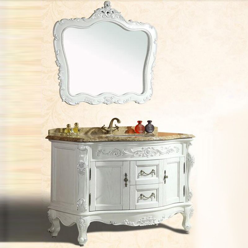 Traditional Bathroom Sink Vanity Wood Cabinet and 2 Drawers Mirror Included Vanity Set