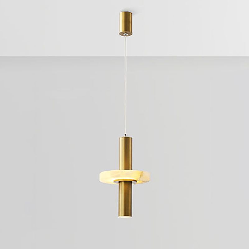 Modernisme buisvormige druppel hanger aluminium eetkamer led hangende lamp in goud met marmeren ring deco