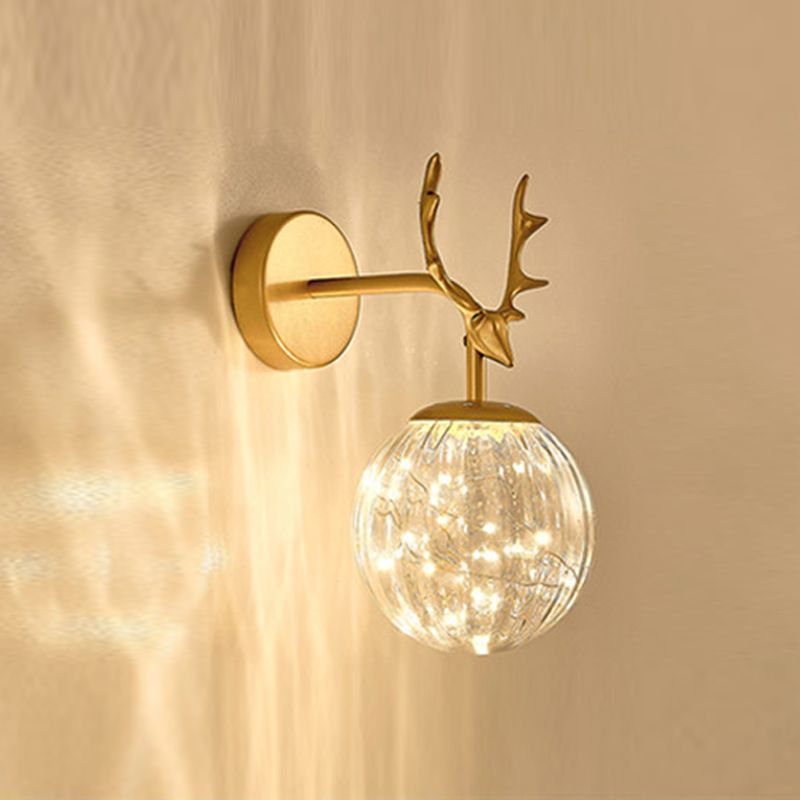 Nordic Starry Wall Light Fixture Transparent Glass Bedroom LED Wall Sconce in Gold