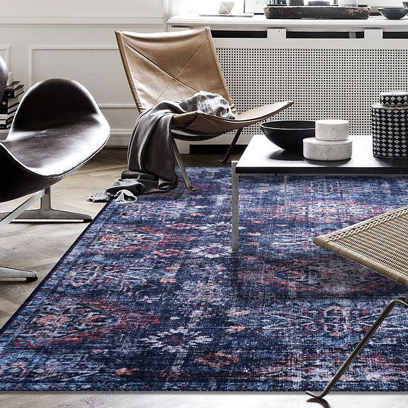 Moroccan Style Print Rug Multicolor Polyester Carpet Anti-Slip Pet Friendly Machine Washable Rug for Family Room