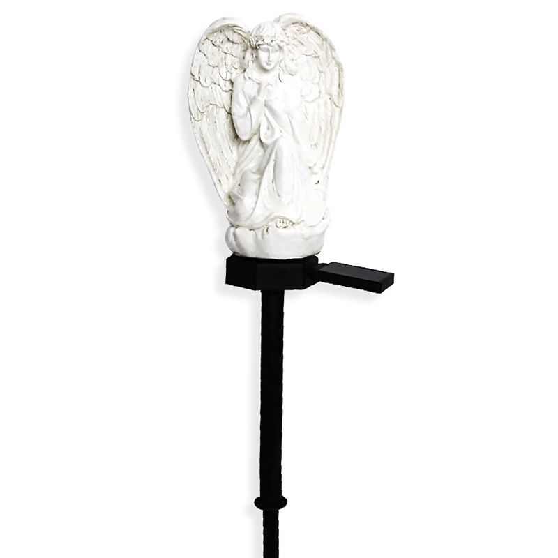 Resin Angel Shaped LED Lawn Lighting Artistic White Solar Stake Light for Backyard