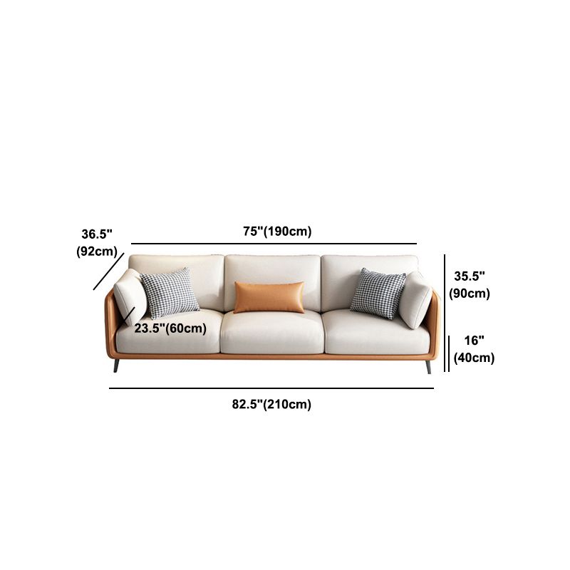 Faux Leather Stain Resistant Contemporary Standard Sofa in Orange and Beige