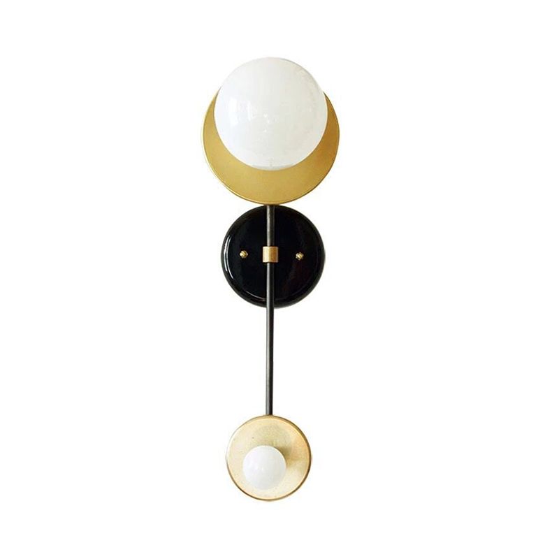 Balance Scale Wall Light Sconce Modernist 2 Lights Milky Glass Reading Lamp in Black and Gold