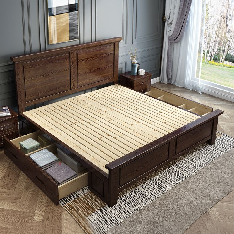 Ash Standard Bed Mid-Century Modern Bed Frame with Headboard