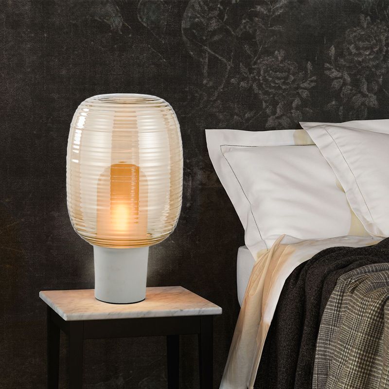 Modern Creative Drum Table Lamp Wrought Iron Desk Lamp with Glass Shade