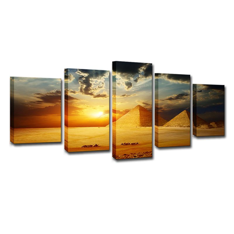 Gold Sunset Egypt Pyramids Canvas Landmark Global Inspired Multi-Piece Wall Art Print