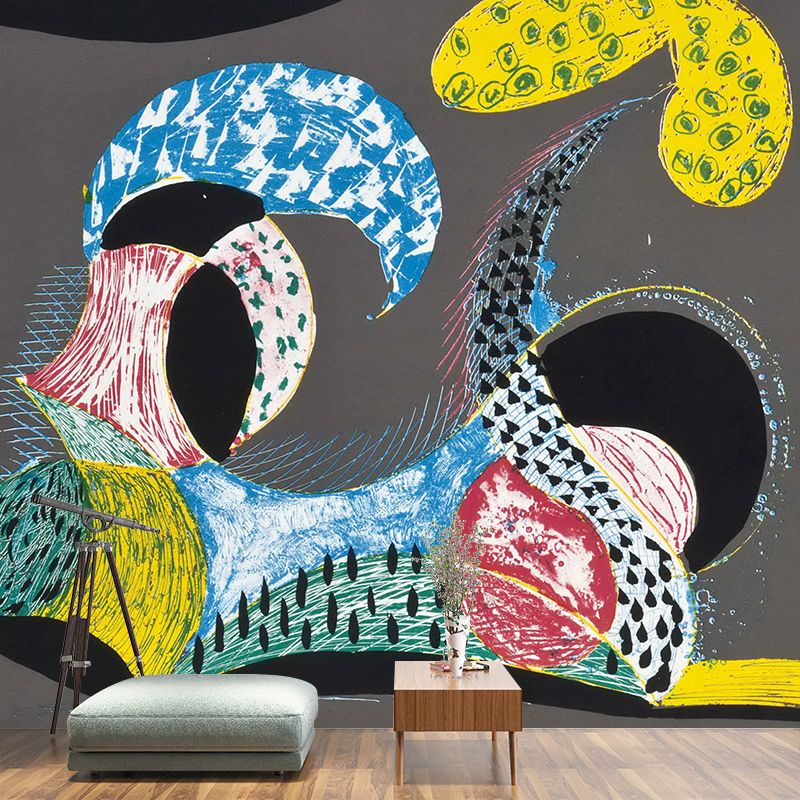 Abstract Landscape Wallpaper Murals Pop Art Non-Woven Material Wall Decor in Blue-Grey-Yellow