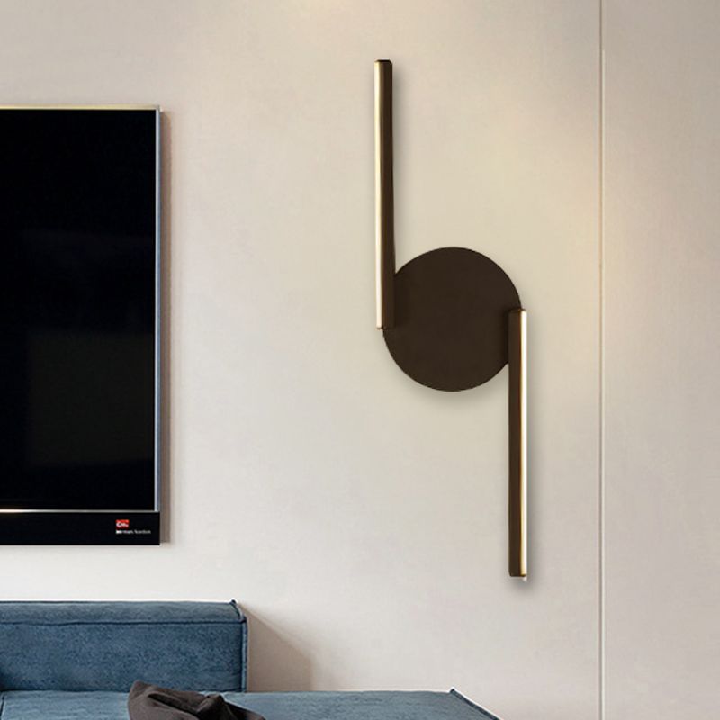 Double Line Wall Lighting Modern Iron LED Black Wall Mount Lamp Fixture with Circle Backplate in Warm/White Light