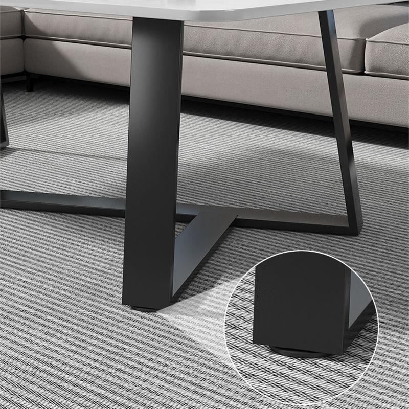 Modern Rectangle Coffee or End Table Stone and Steel Coffee Table with Cross Legs