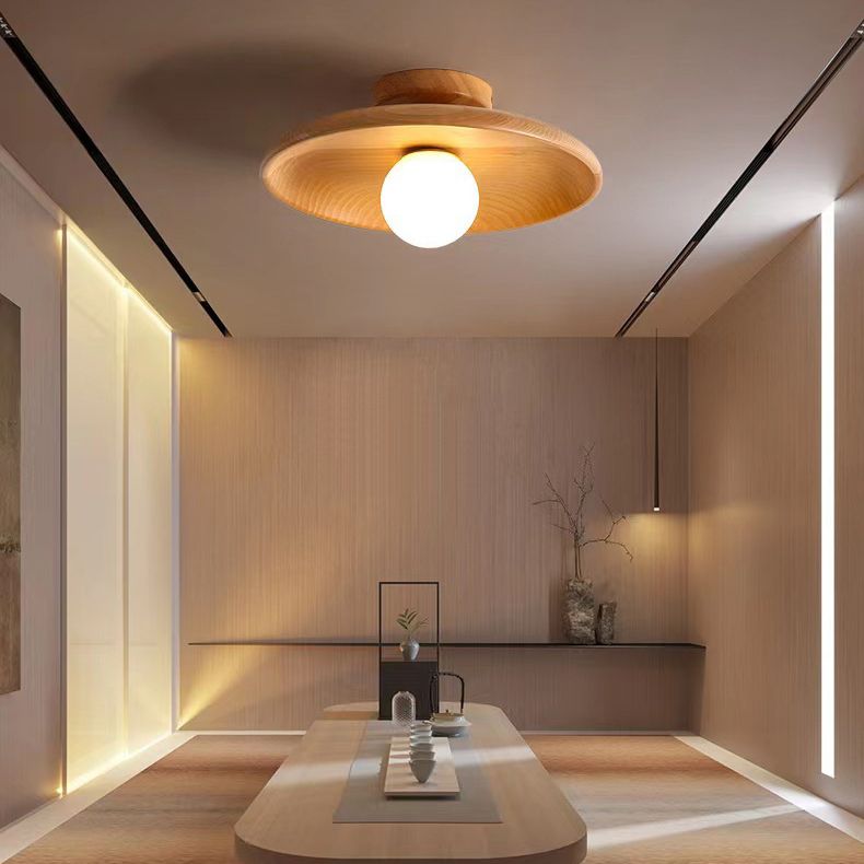 1 Light Flush Mount Fixture Contemporary Wood Flush Light for Corridor