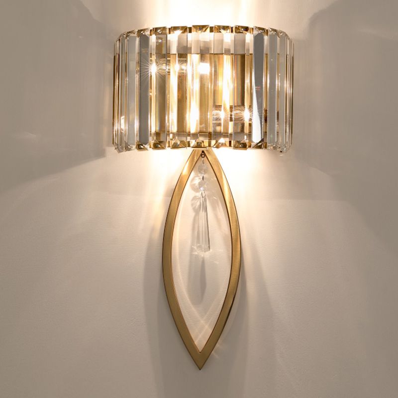 Gold 2-Light Wall Lamp in Modern Luxury Style Titanium Wall Sconce with Crystal Shade